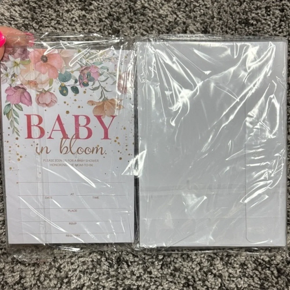 Floral Baby Shower Invitations - Pink and Gold